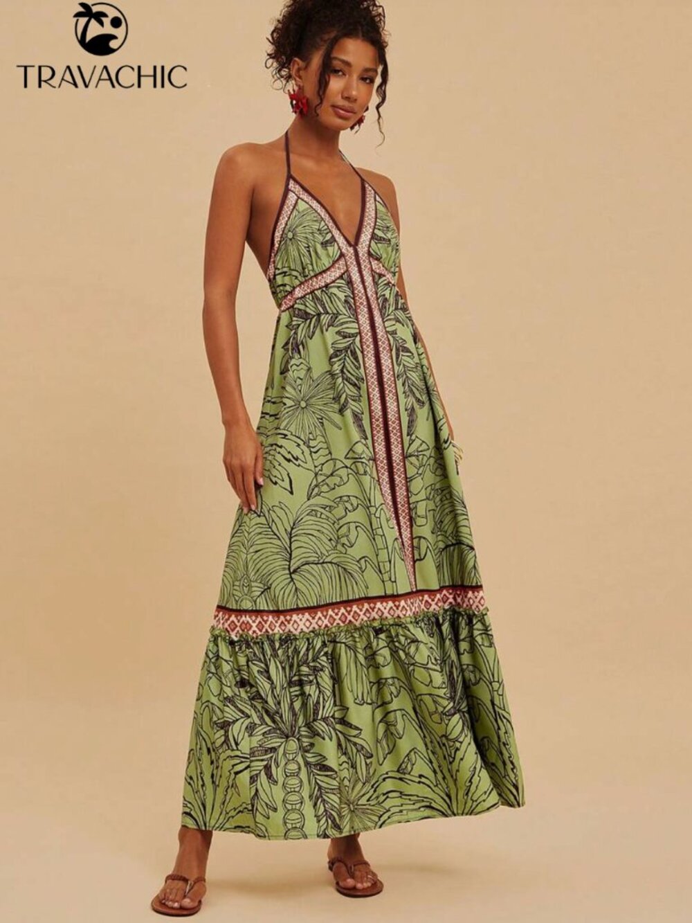 Boho Style  Halter Eucalyptus Print Sundress